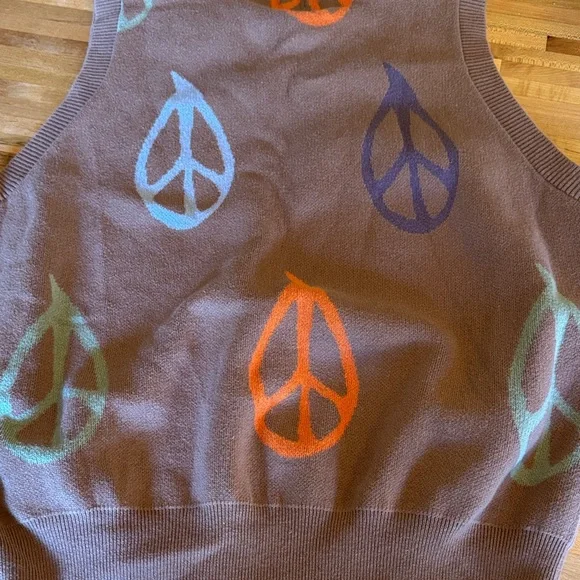 Obey Tan Vest with Colorful Peace Symbols - Picture 4 of 5
